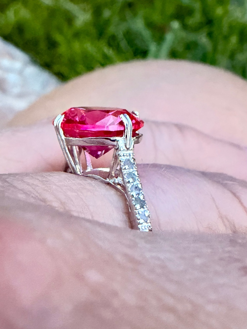 💗 10K SOLID WHITE GOLD 3.10 CTW Pink Topaz & Diamond Ring Size 7.25